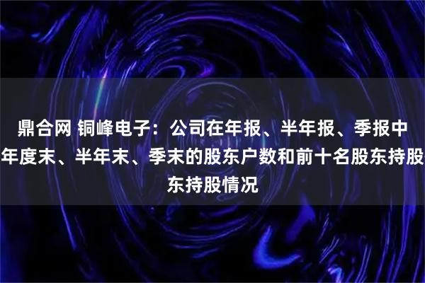 鼎合网 铜峰电子：公司在年报、半年报、季报中披露年度末、半年末、季末的股东户数和前十名股东持股情况